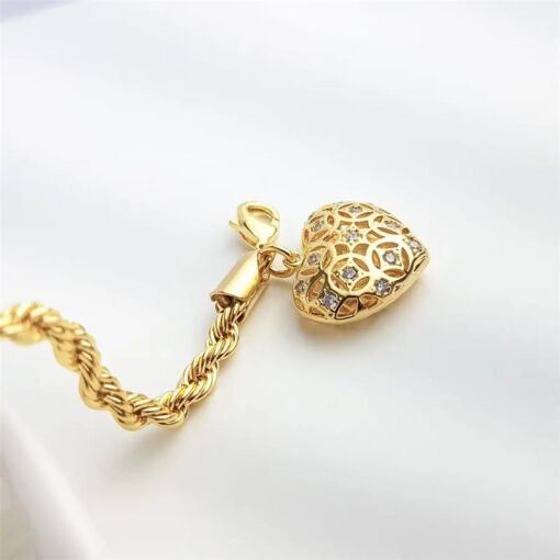 PULSEIRA CORDAO BAIANO  PG CORACAO/ ZIRC|16+5CM|BANHADO EM OURO
