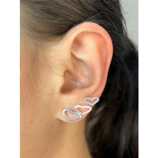 TRIO 7MM X 6MM X 5MM CORAÇÃO ARO LISO VAZADO | BANHO DE PRATA