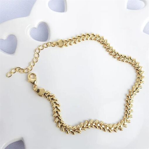 TORNOZELEIRA FOLHAS DOURADAS|18+5 CM|BANHADO EM OURO 18K
