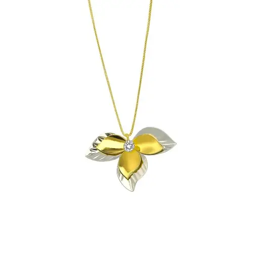 COLAR VENEZIANA PG MEIA FLOR 3 PÉTALAS LISA COM PONTO DE LUZ AO