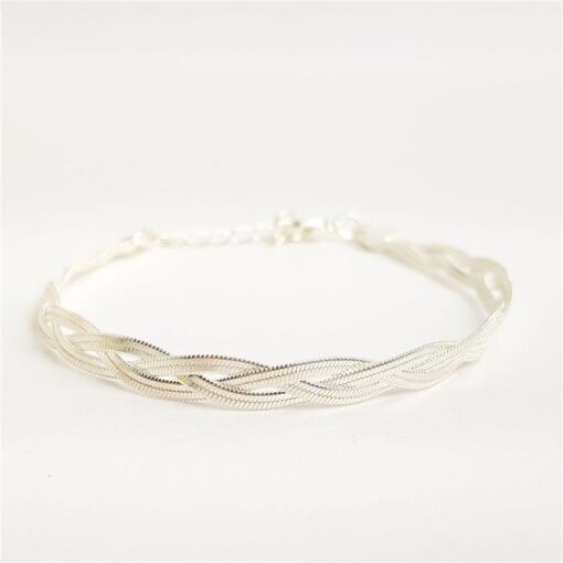 PULSEIRA 3 FIOS FITAS TRANCADAS 5MM|17+5CM| BANHO DE PRATA