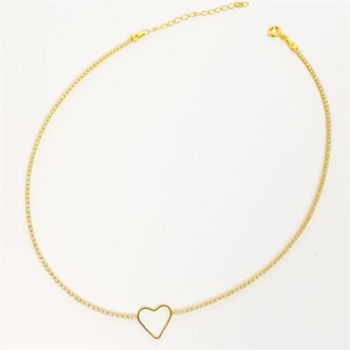 COLAR  MINI RIVIEIRA CORAÇÃO VAZADO LISO |35+6CM|BANHADO EM OURO
