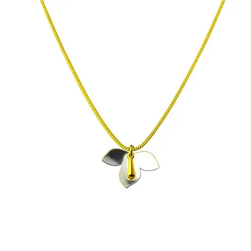 COLAR VENEZIANA  PG FLOR3 PÉTALAS COM GOTA LISA | BANHO DE PRATA