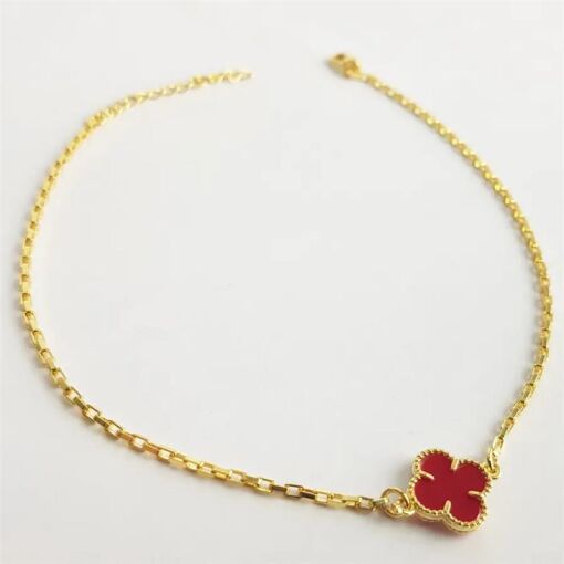 TORNOZELEIRA TREVO VERMELHO|22 CM|BANHADO EM OURO 18K