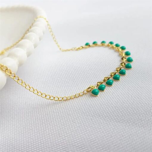 TORNOZELEIRA GOTINHAS VERDE|24+4CM|BANHADO EM OURO 18K