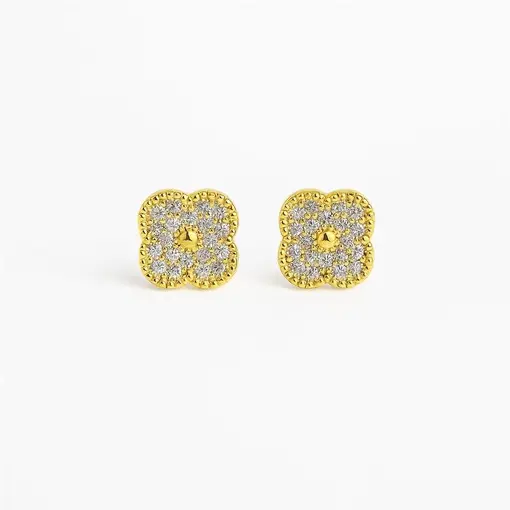 BRINCO TREVO CRAVEJADO COM MINI ESFERA LISA NO CENTRO | BANHADO