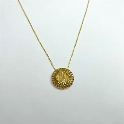 COLAR ELO CADEADO FINO PINGENTE NOSSA SENHORA REDONDO COM AROS L
