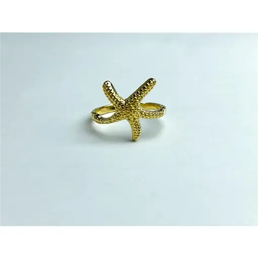 ANEL ARO TEXTURIZADO ENTREMEIO ESTRELA MAR| BANHADO EM OURO 18K