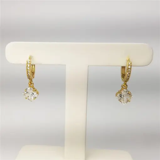BRINCO ARGOLA CRAVEJADA PINGENTE TREVO CRISTAL | BANHADO EM OURO