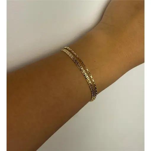 PULSEIRA TRIPLA  ELO PIASTRINI 1MM / ELO TIJOLINHO 1MM | BANHADO