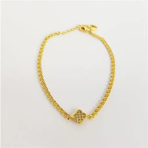 PULSEIRA ELO ENTRELAÇADO CENTRO TREVO CRAVEJADO | BANHADOEM OURO