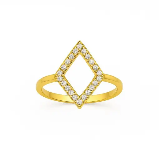 ANEL ARO LISO CENTRO LOSANGO VAZADO CRAVEJADO | BANHADO EM OURO