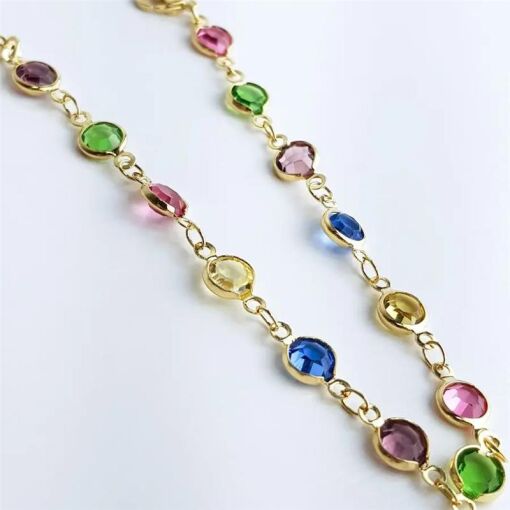 TORNOZELEIRA DE PONTO LUZ EM ZIRC COLOR| 20+5CM|BANHADO EM OURO