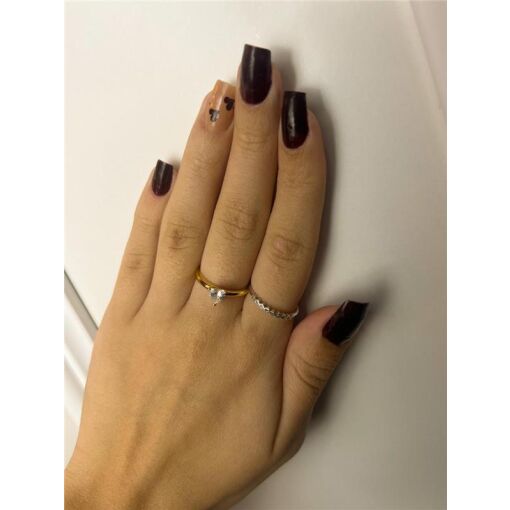 ANEL ARO LISO 3 GARRINHAS CRISTAL CORAÇÃO 5MM | BANHADO EM OURO