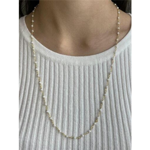 COLAR LONGO  BOLINHAS BRANCAS | BANHADO EM OURO 18K