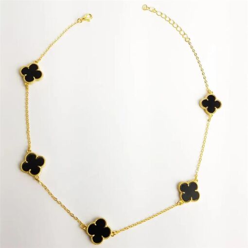 CHOKER 35+5CM MINI ELOS C/ 5 TREVOS RESINA PRETA