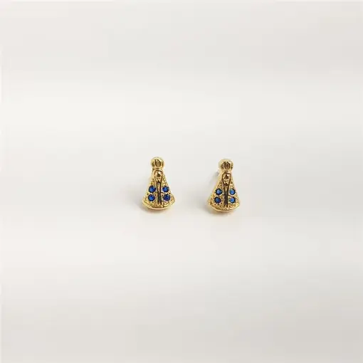 BRINCO NOSSA SENHORA COM 4 CRISTAL ZIRCÔNIA AZUL | BANHADO EM OU