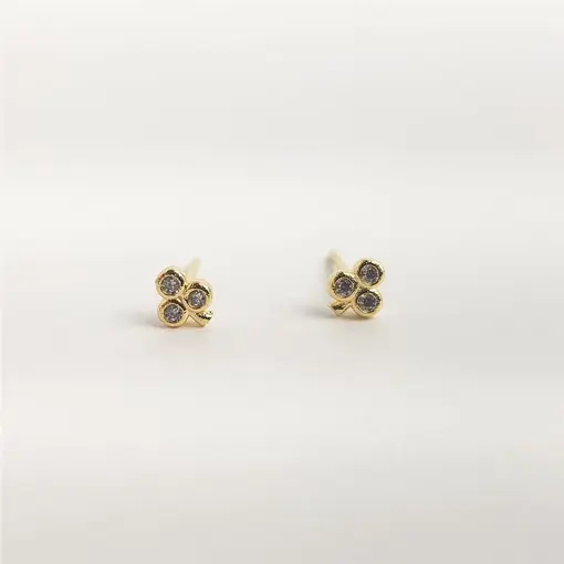 BRINCO 4MM  FOLHA 3 ZIRCÔNIAS CRISTAIS |  BANHADO EM OURO 18K
