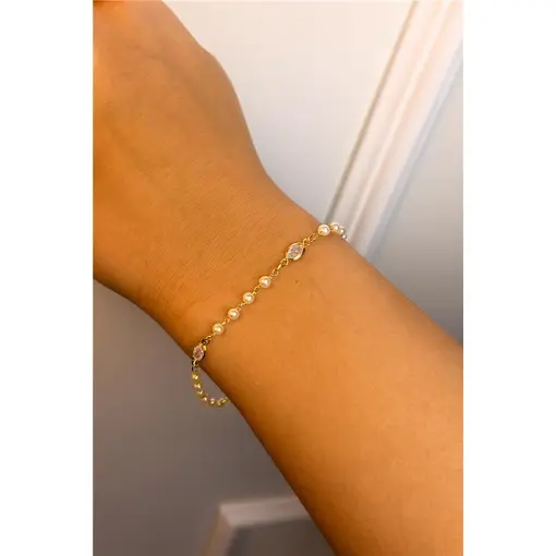 PULSEIRA ELOS CIRCULARES PÉROLAS INTERCALADAS COM CRISTAIS OVAIS