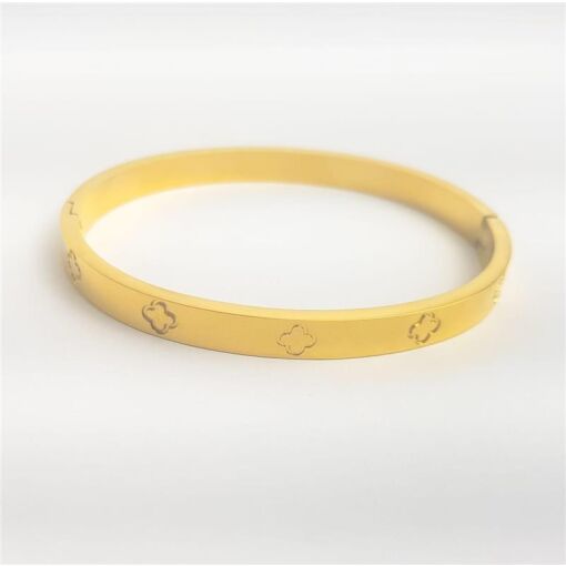 BRACELETE ARO LISO COM 5 TREVOS GRAVADOS AÇO INOX | SEM GRANTIA