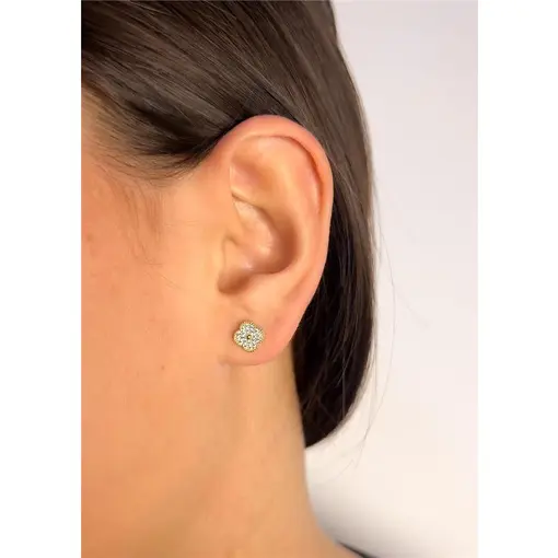 BRINCO TREVO CRAVEJADO COM MINI ESFERA LISA NO CENTRO | BANHADO