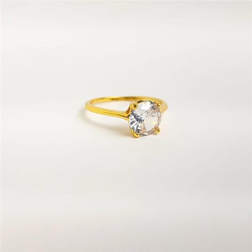 ANEL ARO LISO CRISTAL 7MM 4 GARRAS | BANHADO EM OURO 18K
