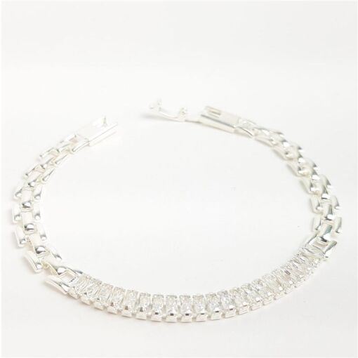 PULSEIRA ELO QUADRADO CENTRO RIVIEIRA CRISTAL| 18CM | BANHO DE P