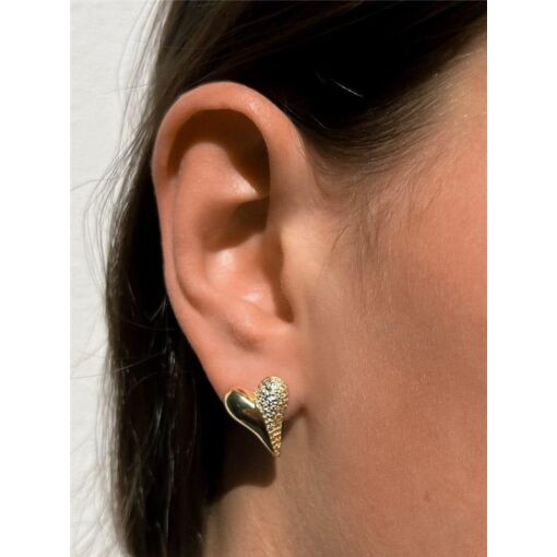BRINCO CORAÇÃO METADE LISO/ CRAVEJADO | BANHADO EM OURO 18K