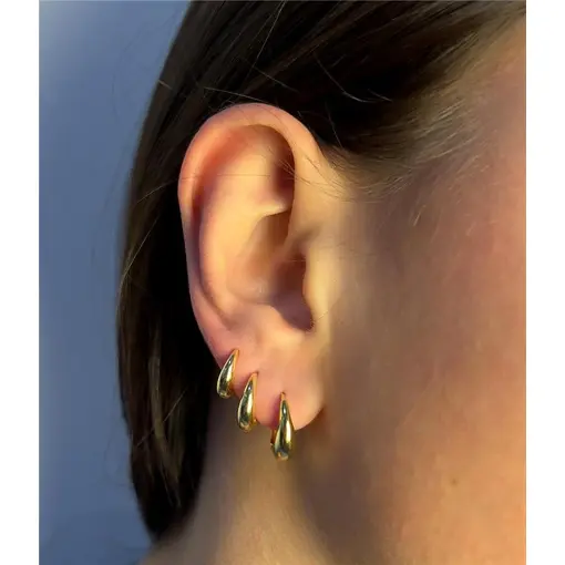 TRIO ARGOLA ARO LISO FRENTE EM GOTA | BANHADO EM OURO 18K