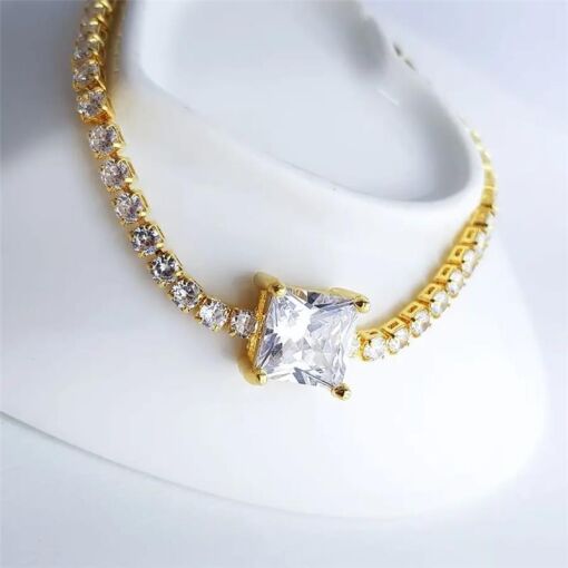 PULSEIRA RIVIER PEDRA RETANGULAR CIRSTAL|15+5 CM|BANHADO EM OURO