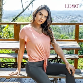 Blusa decote v com amarração frontal em viscolycra - Coleção Vis