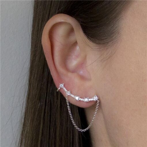 BRINCO PRATA 92,5 EAR CUFF CORRENTE, PEDRAS CARRÊS