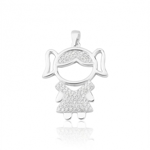 PINGENTE PRATA 92,5 MENINA, GRANDE, VAZADA, COM PEDRAS NA CABEÇA