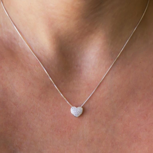CONJUNTO PRATA 92,5 CORAÇÃO PEQUENO, TODO EM PAVE, COM GALERIA