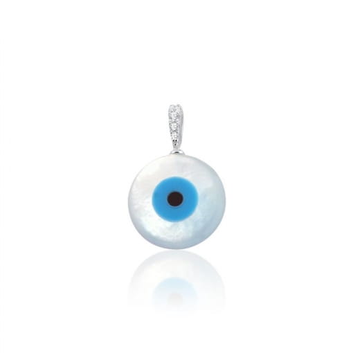 PINGENTE PRATA 92,5 MADRE PEROLA COM OLHO GREGO (13MM)