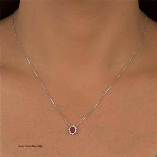 CONJUNTO  PRATA 92,5 OVAL COM PEDRAS AO REDOR - RUBY