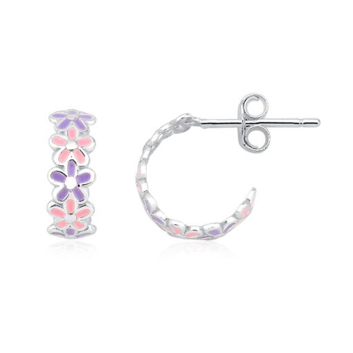 BRINCO PRATA 92,5  MEIA ARGOLA DE FLOR RESINADA