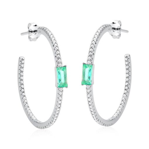 BRINCO PRATA 92,5 ARGOLA TODA CRAVEJADA E PEDRA BAGUETE - GREEN