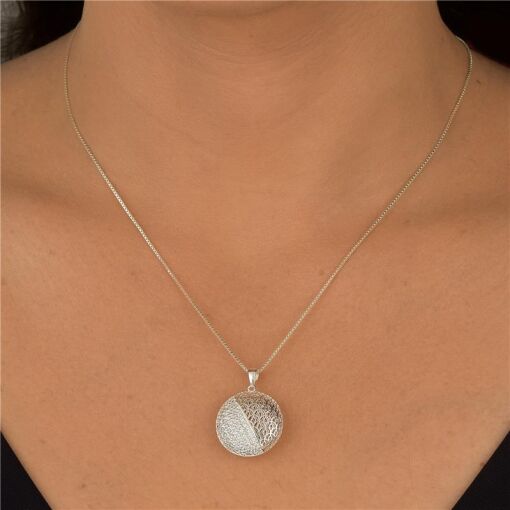 PINGENTE PRATA 92,5 3D REDONDO, METADE EM PAVE