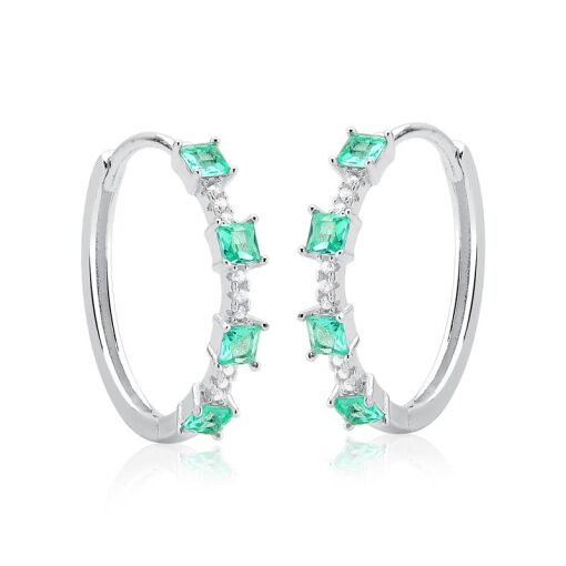 BRINCO CLICK PRATA 92,5 FININHO, PEDRAS CARRÊ - GREEN