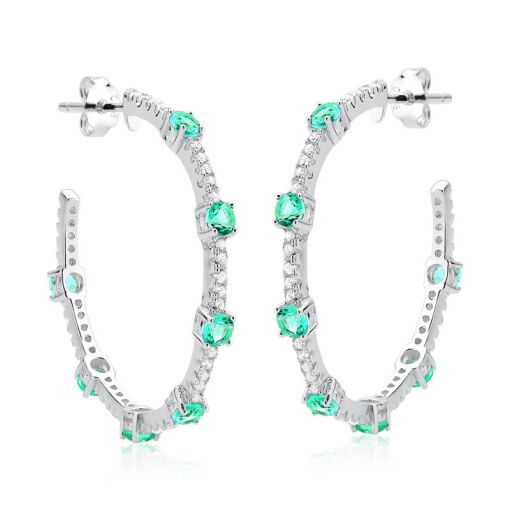 BRINCO PRATA 92,5 ARGOLA GRANDE TODA CRAVEJADA - GREEN