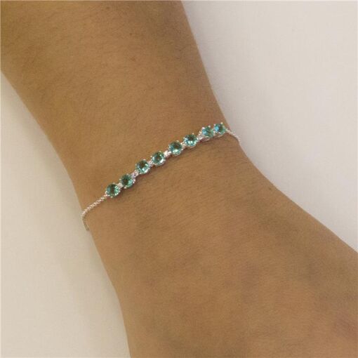 PULSEIRA PRATA 92,5 PEDRAS MAIORES - GREEN - 15+5CM