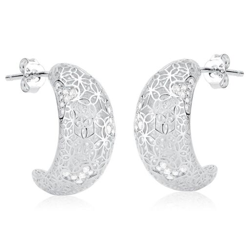 BRINCO PRATA 92,5 3D MEIA ARGOLA COM PEDRAS