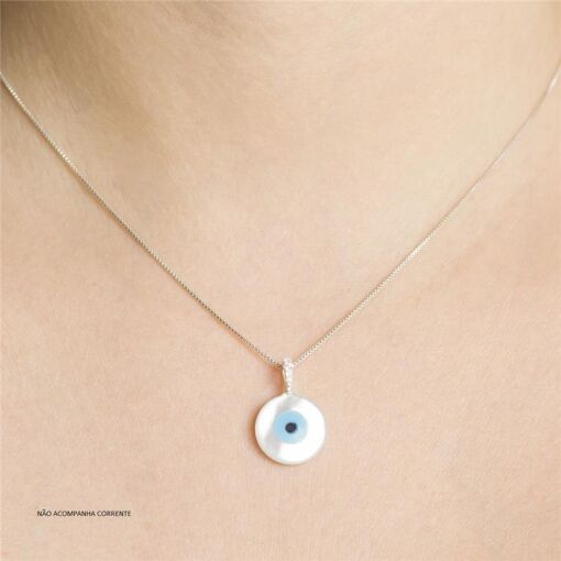 PINGENTE PRATA 92,5 MADRE PEROLA COM OLHO GREGO (13MM)
