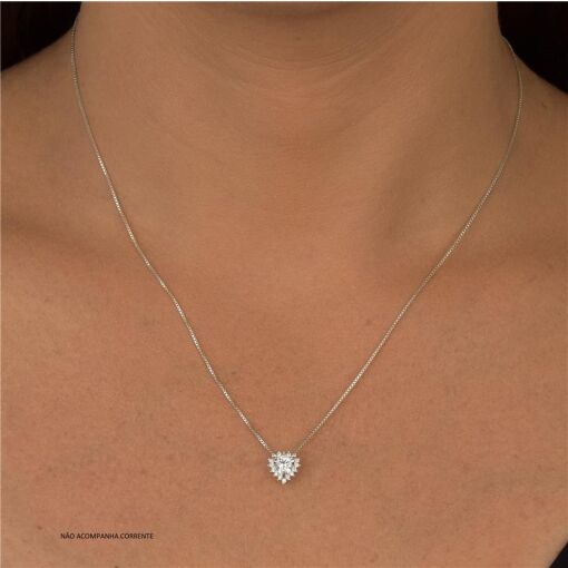 CONJUNTO  PRATA 92,5 CORAÇÃO COM PEDRAS AO REDOR - CRISTAL