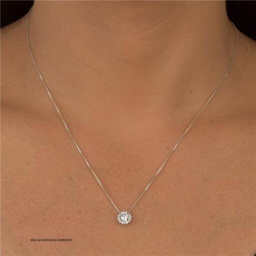 CONJUNTO  PRATA 92,5 REDONDO COM PEDRAS AO REDOR - CRISTAL