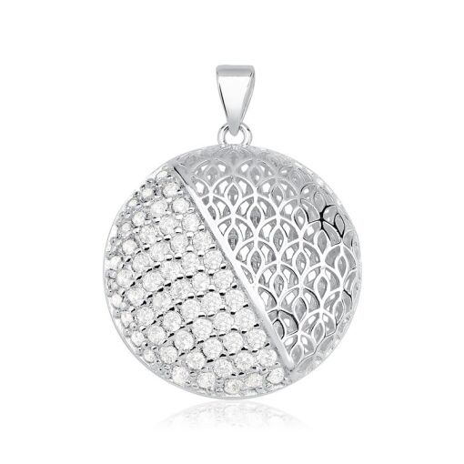 PINGENTE PRATA 92,5 3D REDONDO, METADE EM PAVE