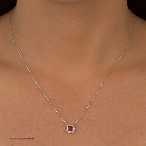 CONJUNTO  PRATA 92,5 CARRÊ COM PEDRAS AO REDOR - RUBY
