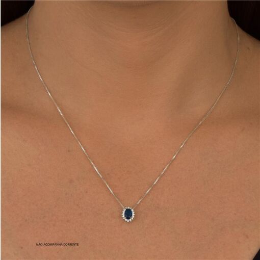 CONJUNTO  PRATA 92,5 OVAL COM PEDRAS AO REDOR - SAFIRA