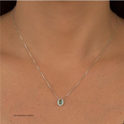CONJUNTO  PRATA 92,5 OVAL COM PEDRAS AO REDOR - TURMALINA